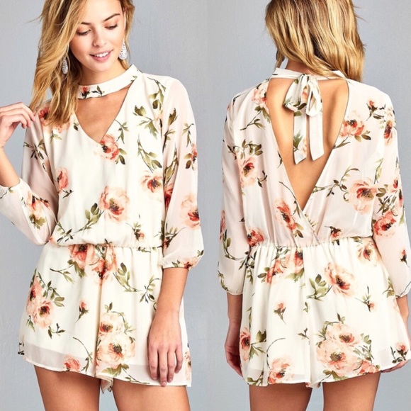 30% OFF 2/MORE NWT Floral Romper Choker Neckline - Picture 3 of 4
